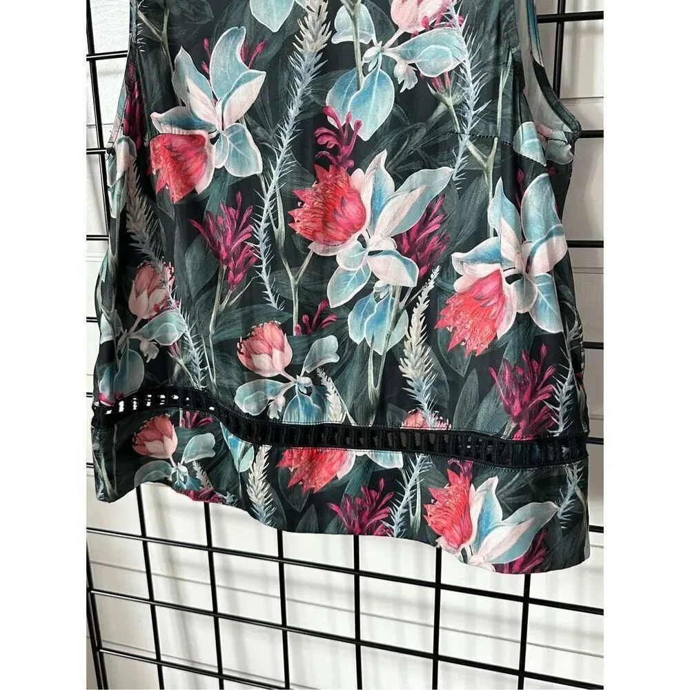 MinkPink Smocked‎ Sleeveless Turtleneck Womens S Tropical Floral Romantic